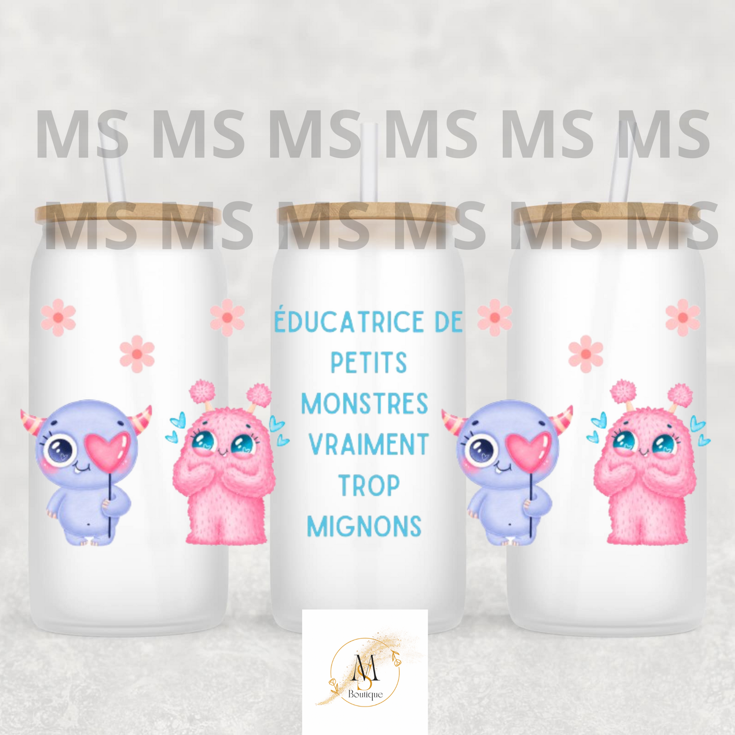 Verre 16 oz éducatrice de petits monstres vraiment trop mignons