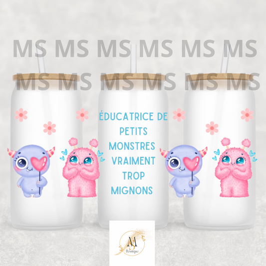 Verre 16 oz éducatrice de petits monstres vraiment trop mignons