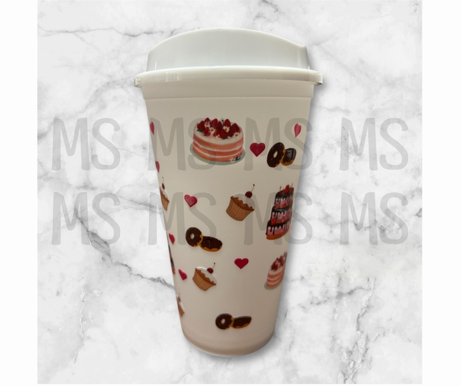 Verre avec couvercle à café glacé entièrement en plastique 16 oz avec modèle « grand-maman gâteau »