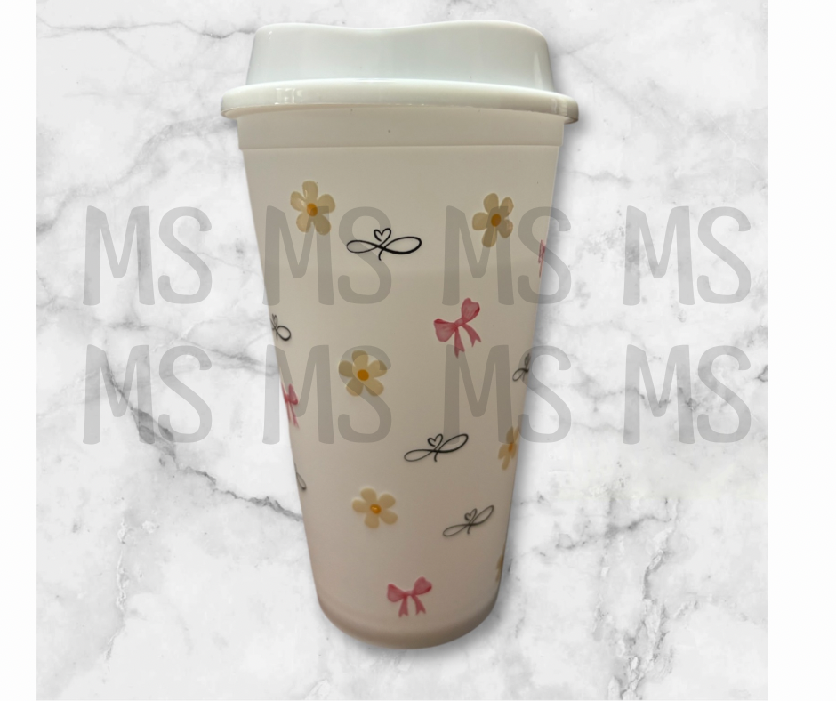 Verre avec couvercle à café glacé entièrement en plastique 16 oz avec modèle mère/fille